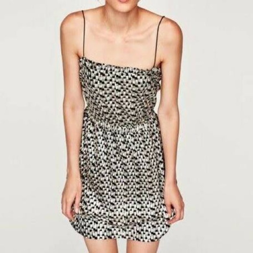 Zara Metallic Silver & Black Night Out Dress Small - Picture 2 of 13